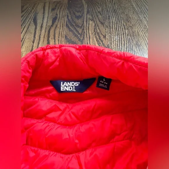 Lands' End Bright Red Puffer Vest - Picture 2 of 3